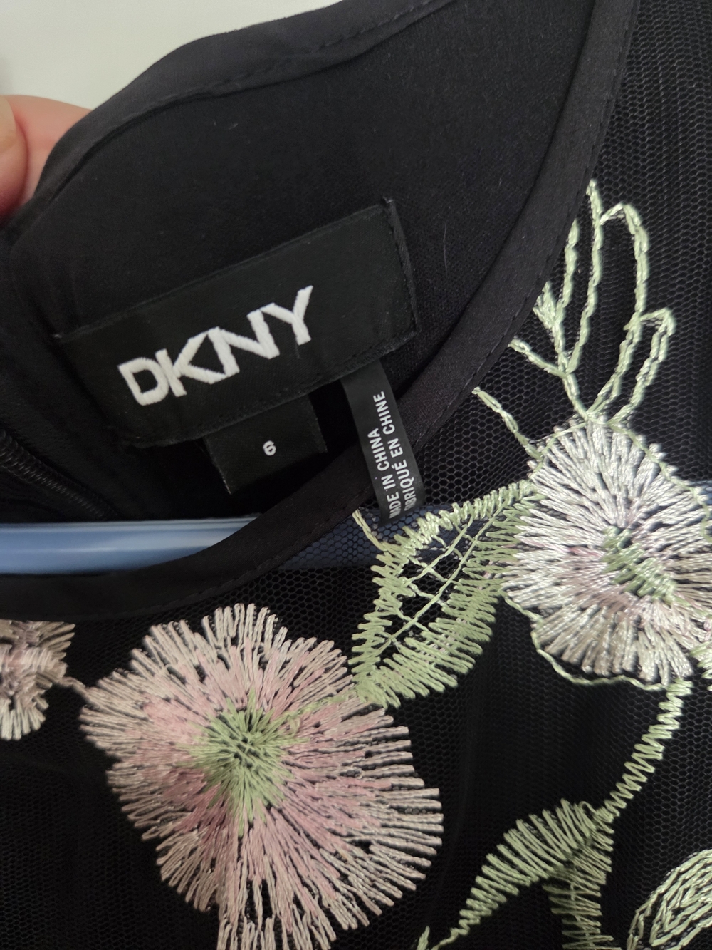 DKNY Floral Embroidered Mesh Overlay Midi Dress Size 6 Black Pink - Picture 4 of 7